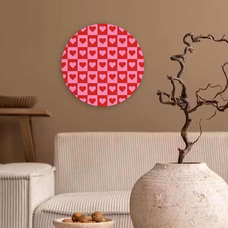 Wandcirkel - Glas - Rood - Roze - Schaakbord - Valentijn — 2