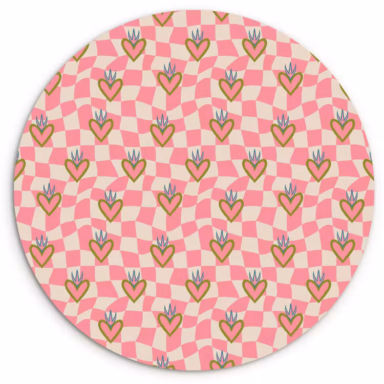Wandcirkel - Glas - Roze - Retro - Patroon - Geblokt — 1