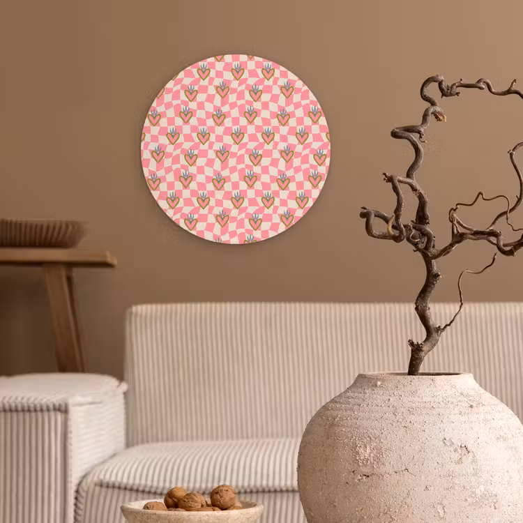 Wandcirkel - Glas - Roze - Retro - Patroon - Geblokt — 2