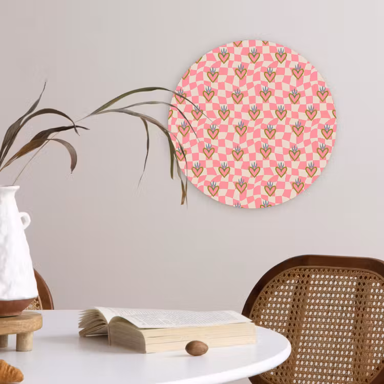 Wandcirkel - Glas - Roze - Retro - Patroon - Geblokt — 4