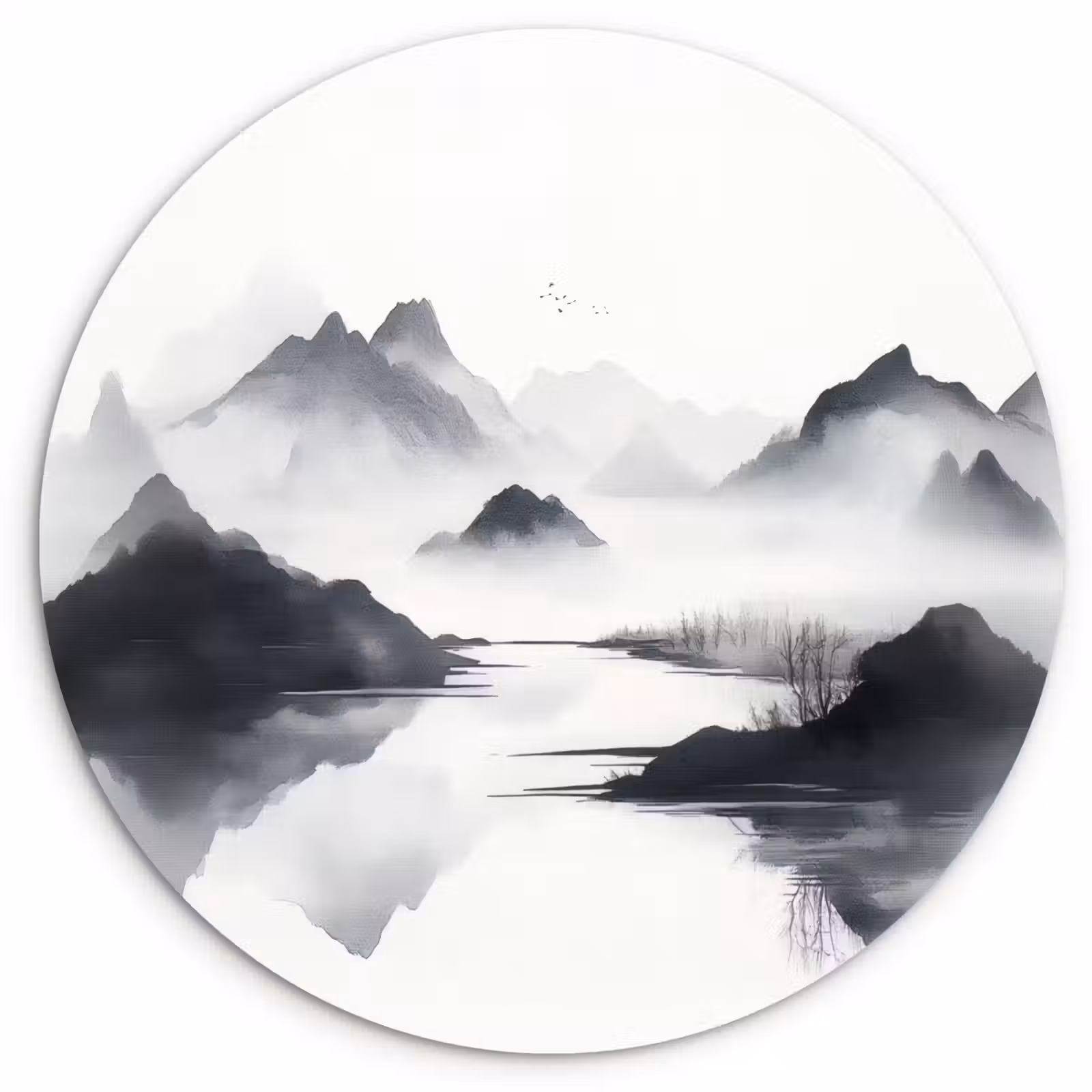 Wandcirkel - Glas - Bergen - Mistig - Water - Wit — 1