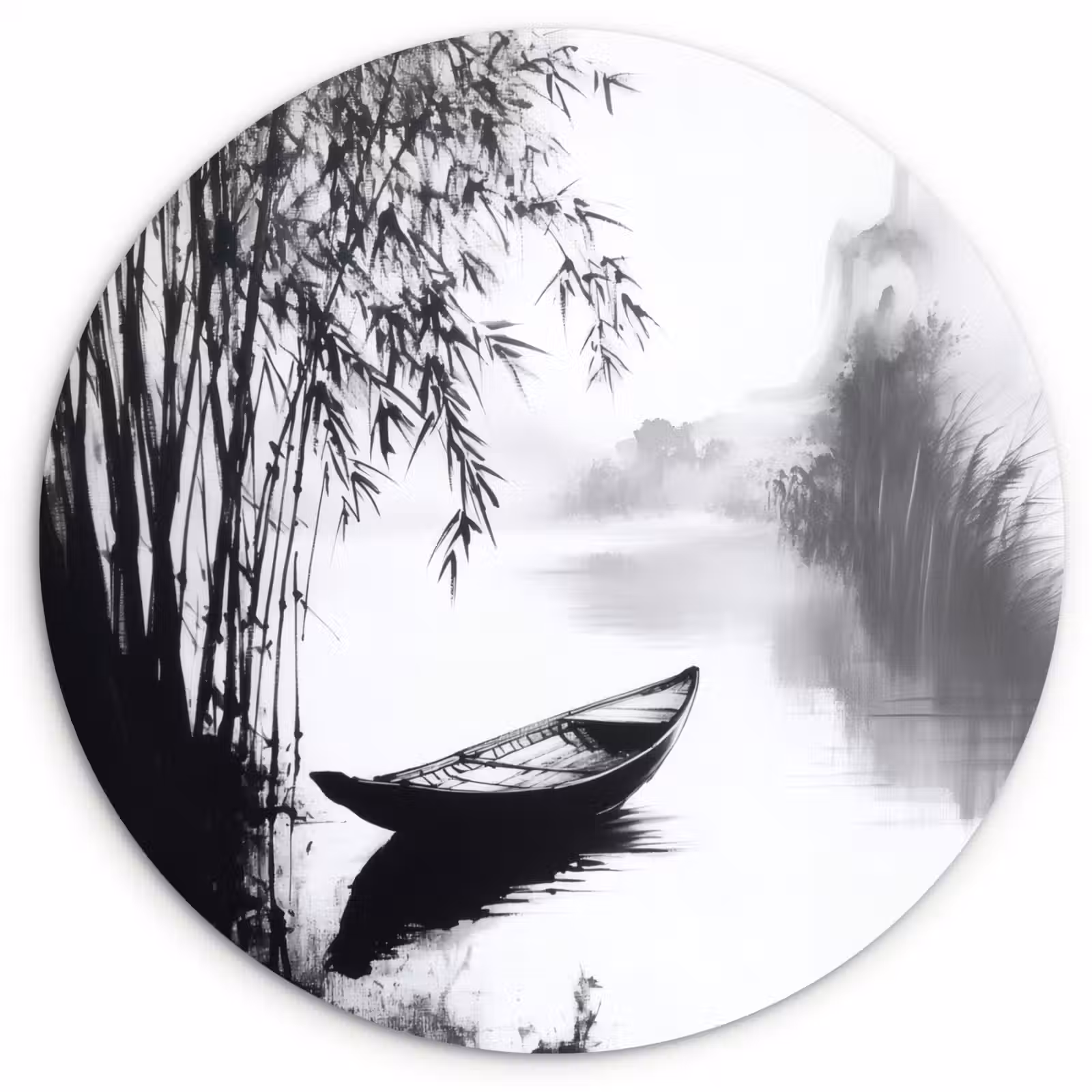 Wandcirkel - Glas - Boot - Rivier - Bamboe - Wit — 1