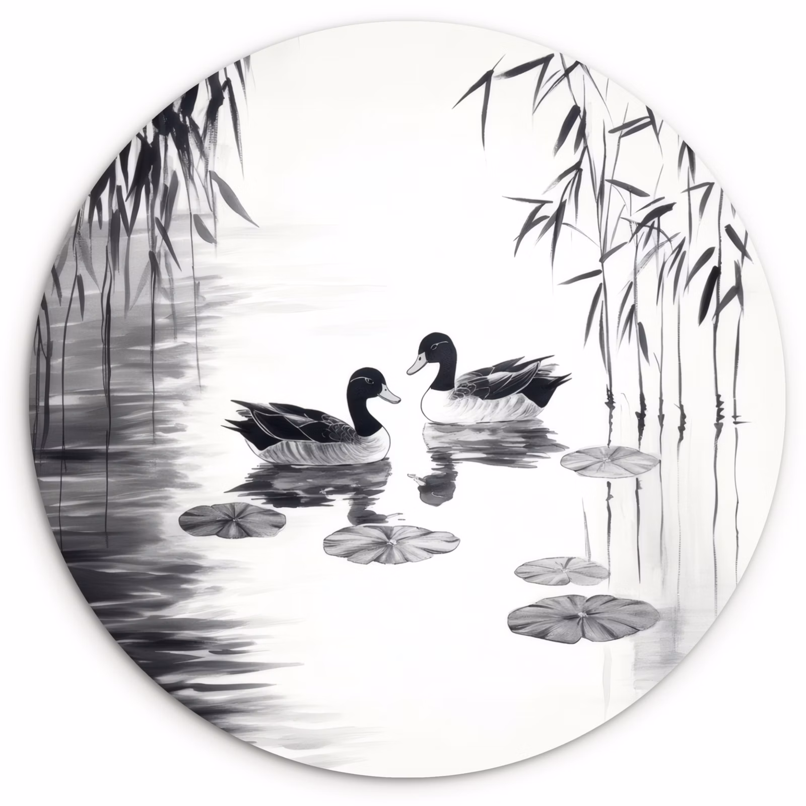 Wandcirkel - Glas - Eenden - Waterlelies - Riet - Zwart — 1