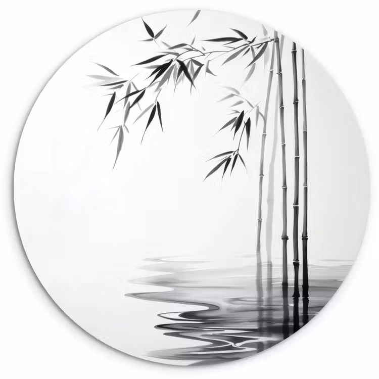 Wandcirkel - Glas - Bamboestammen - Water - Minimalistisch - Wit — 1