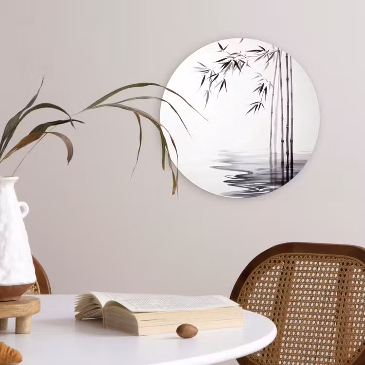 Wandcirkel - Glas - Bamboestammen - Water - Minimalistisch - Wit — 4