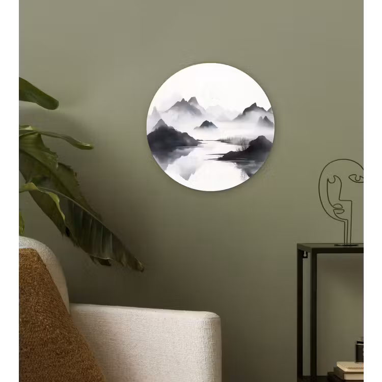 Wandcirkel - Glas - Bergen - Mistig - Water - Wit — 3