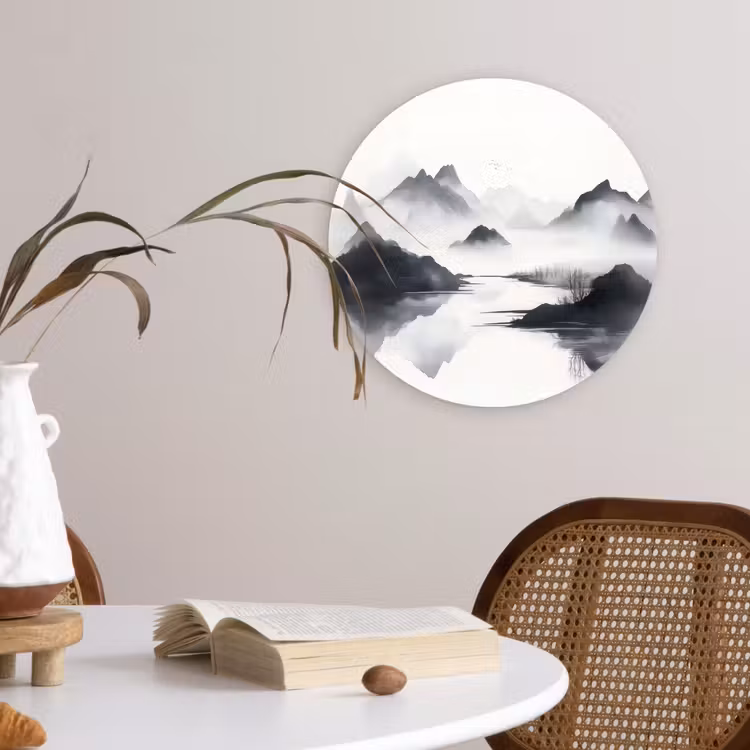 Wandcirkel - Glas - Bergen - Mistig - Water - Wit — 4