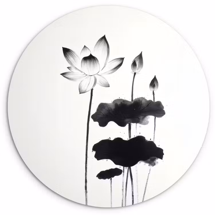 Wandcirkel - Glas - Bladeren - Zwart - Lotusbloem - Minimalitisch — 1