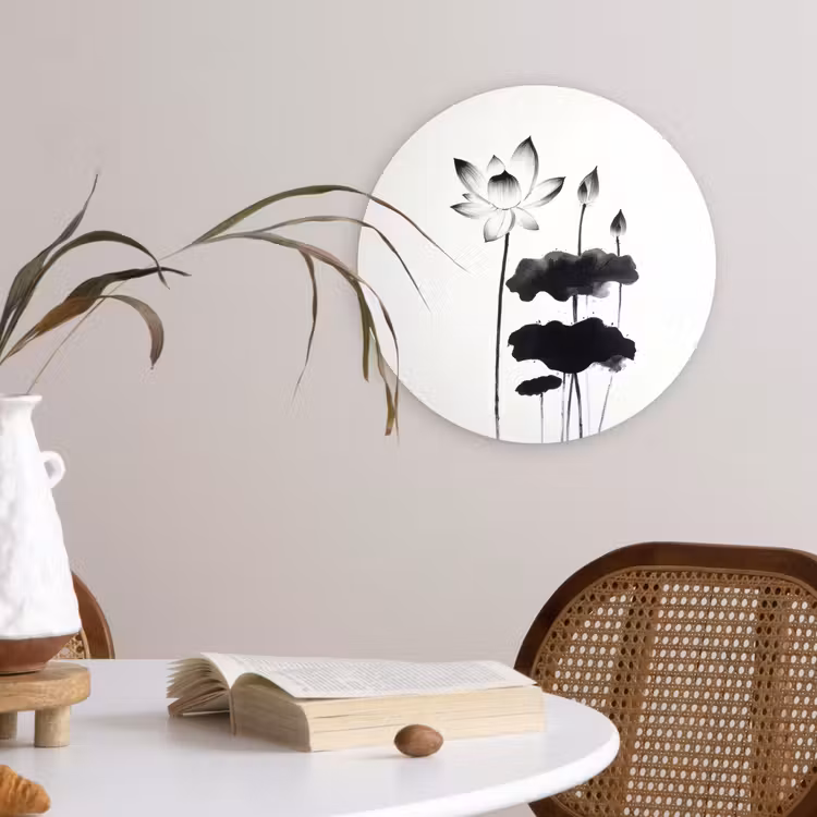 Wandcirkel - Glas - Bladeren - Zwart - Lotusbloem - Minimalitisch — 4