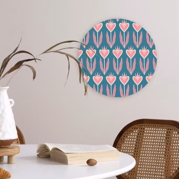Wandcirkel - Glas - Blauw - Retro - Patroon - Hartjes — 4