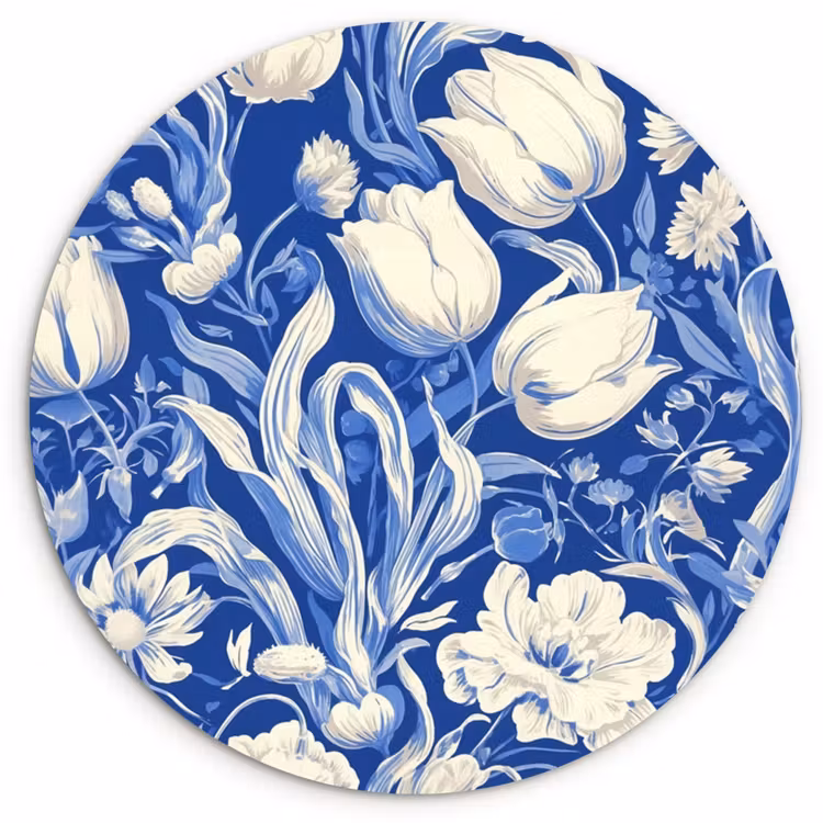Wandcirkel - Glas - Bloemen - Delfts Blauw - Patroon - Tulp — 1
