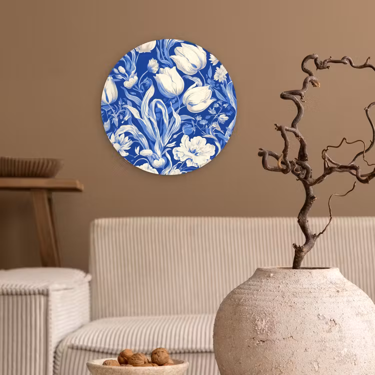 Wandcirkel - Glas - Bloemen - Delfts Blauw - Patroon - Tulp — 2