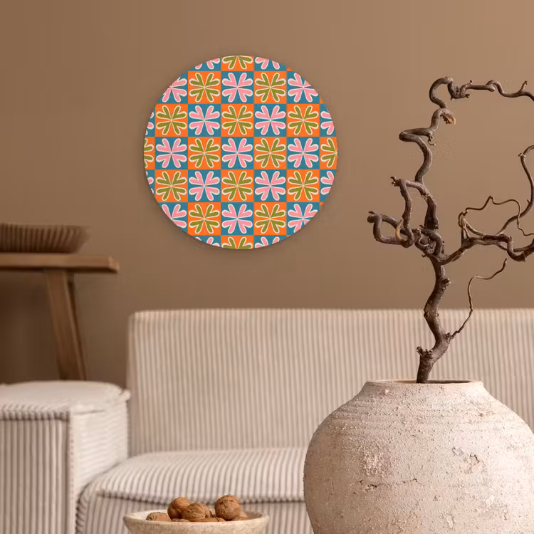 Wandcirkel - Glas - Bloemen - Retro - Patroon - Kleurrijk — 2