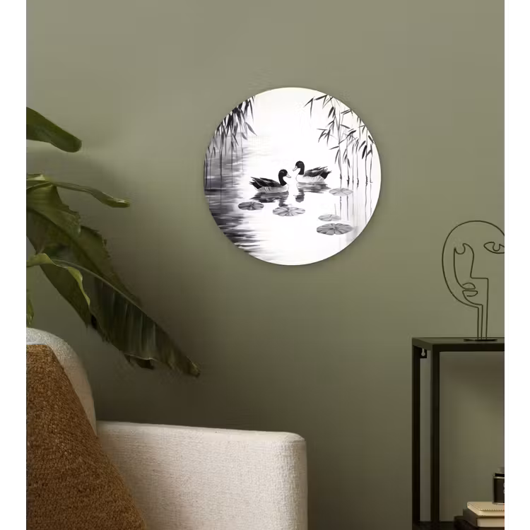 Wandcirkel - Glas - Eenden - Waterlelies - Riet - Zwart — 3