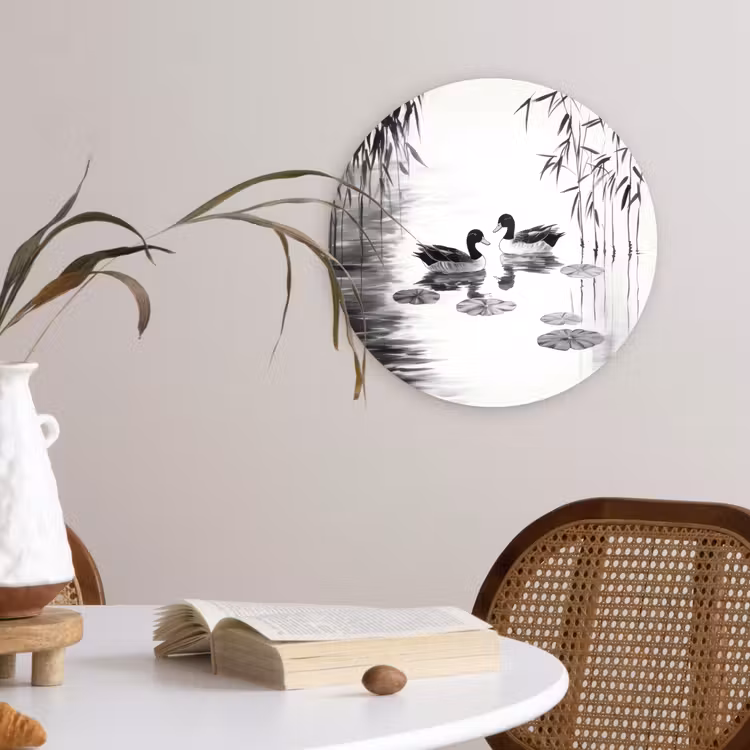 Wandcirkel - Glas - Eenden - Waterlelies - Riet - Zwart — 4