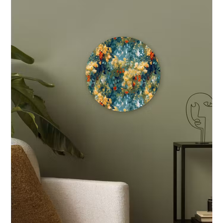 Wandcirkel - Glas - Geel - Bloemen - Groen - Bladeren — 3