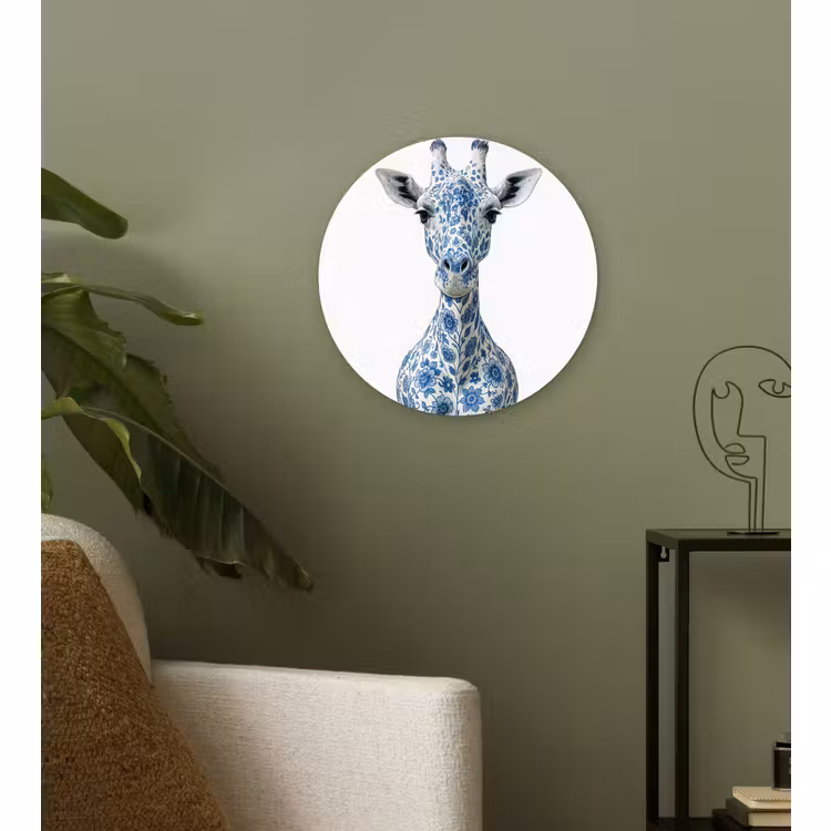 Wandcirkel - Glas - Giraffe - Delfts blauw - Dieren - Minimalistisch — 3