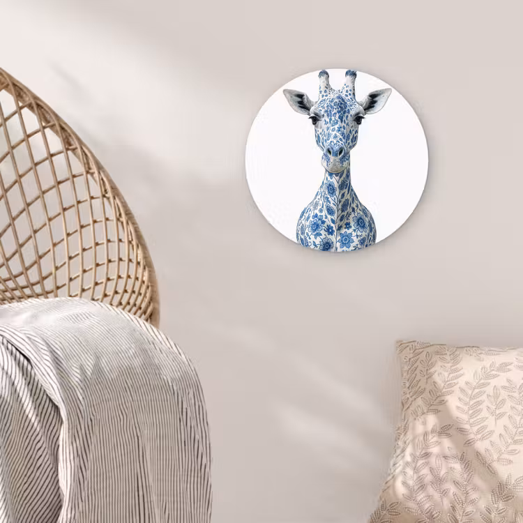 Wandcirkel - Glas - Giraffe - Delfts blauw - Dieren - Minimalistisch — 5