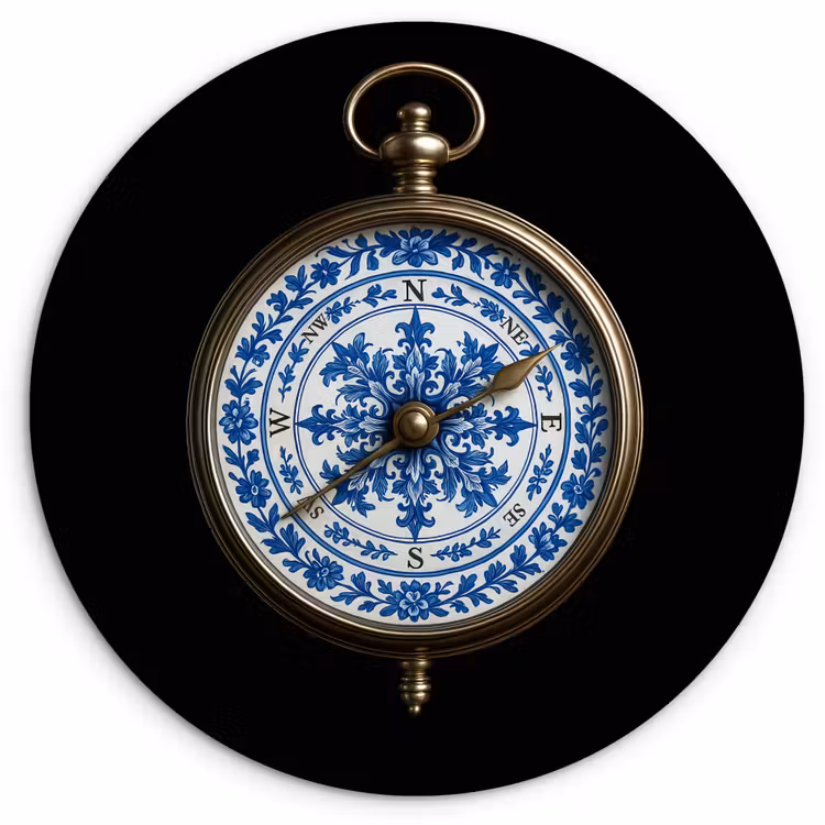 Wandcirkel - Glas - Kompas - Delfts blauw - Zwart — 1