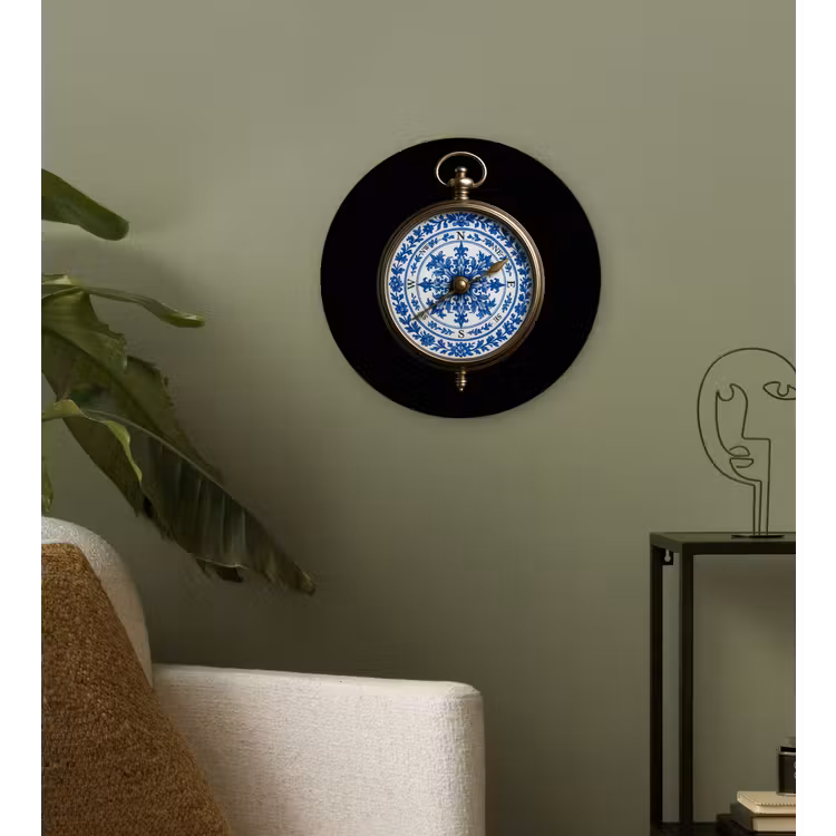 Wandcirkel - Glas - Kompas - Delfts blauw - Zwart — 3