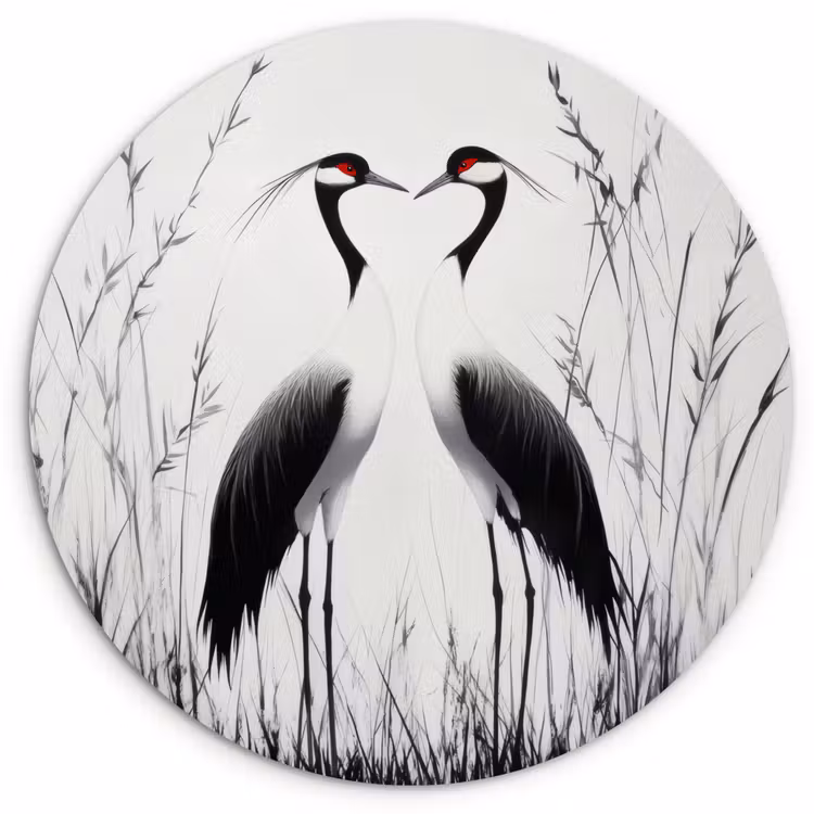 Wandcirkel - Glas - Kraanvogels - Gras - Hartvorm - Zwart — 1