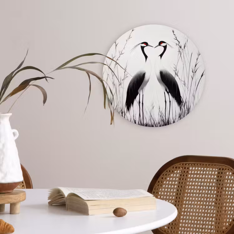 Wandcirkel - Glas - Kraanvogels - Gras - Hartvorm - Zwart — 4