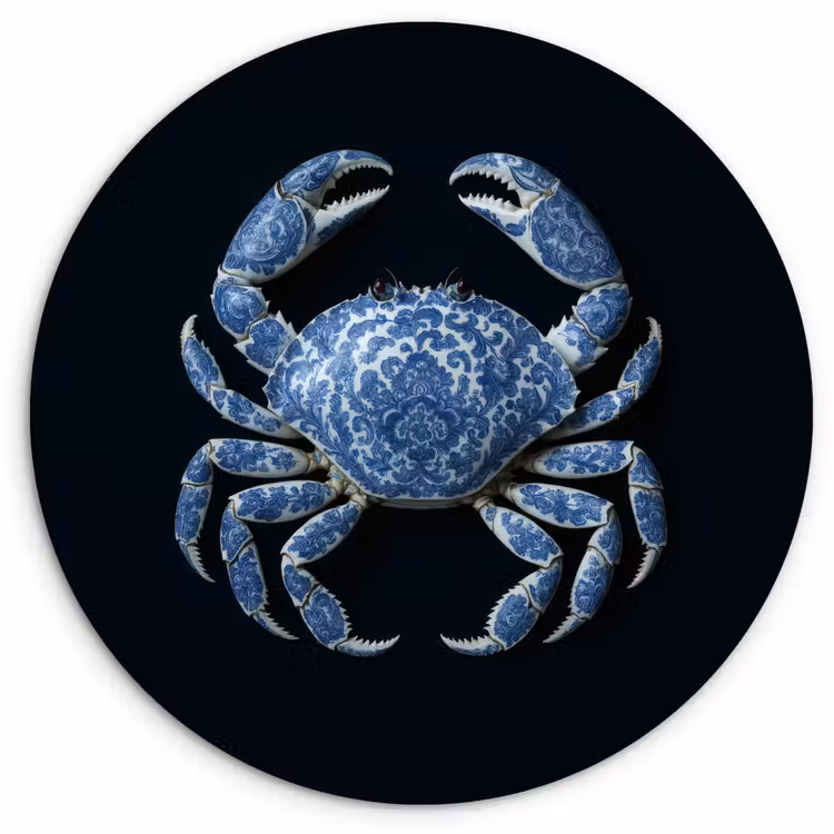Wandcirkel - Glas - Krab - Delfts blauw - Dieren — 1