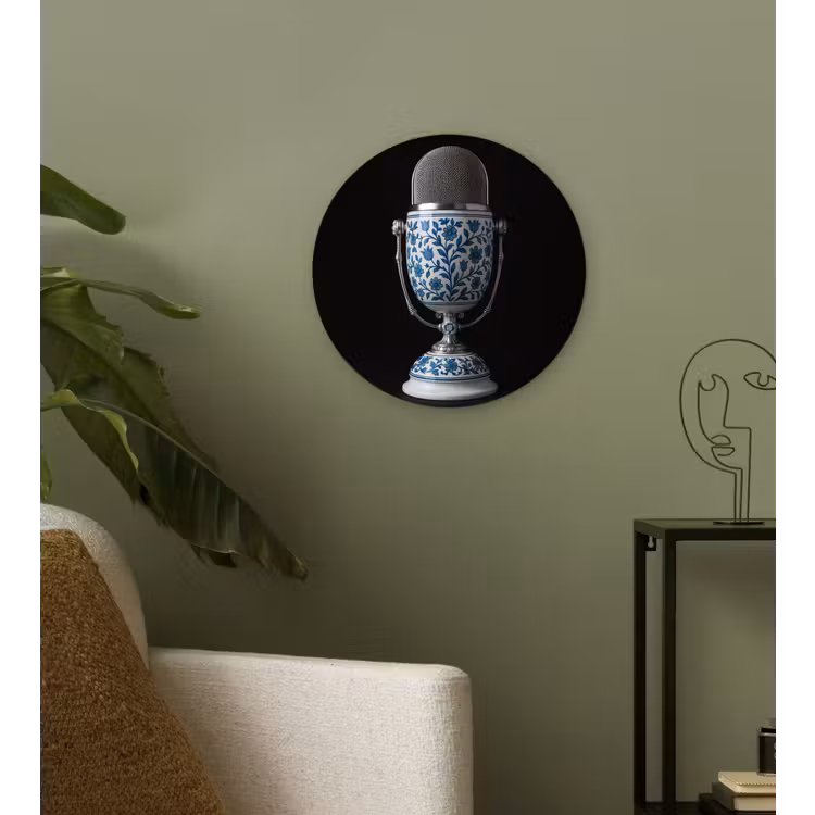 Wandcirkel - Glas - Microfoon - Delfts blauw - Muziek — 3