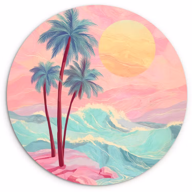 Wandcirkel - Glas - Palmbomen - Golven - Zee — 1
