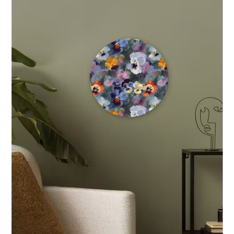 Wandcirkel - Glas - Pastel - Viooltjes - Groen - Patroon — 3