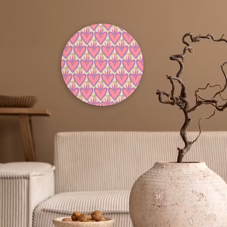 Wandcirkel - Glas - Patroon - Roze - Hartjes — 2