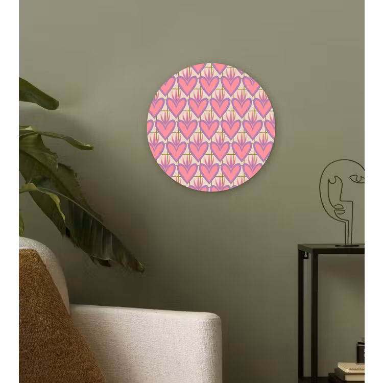 Wandcirkel - Glas - Patroon - Roze - Hartjes — 3