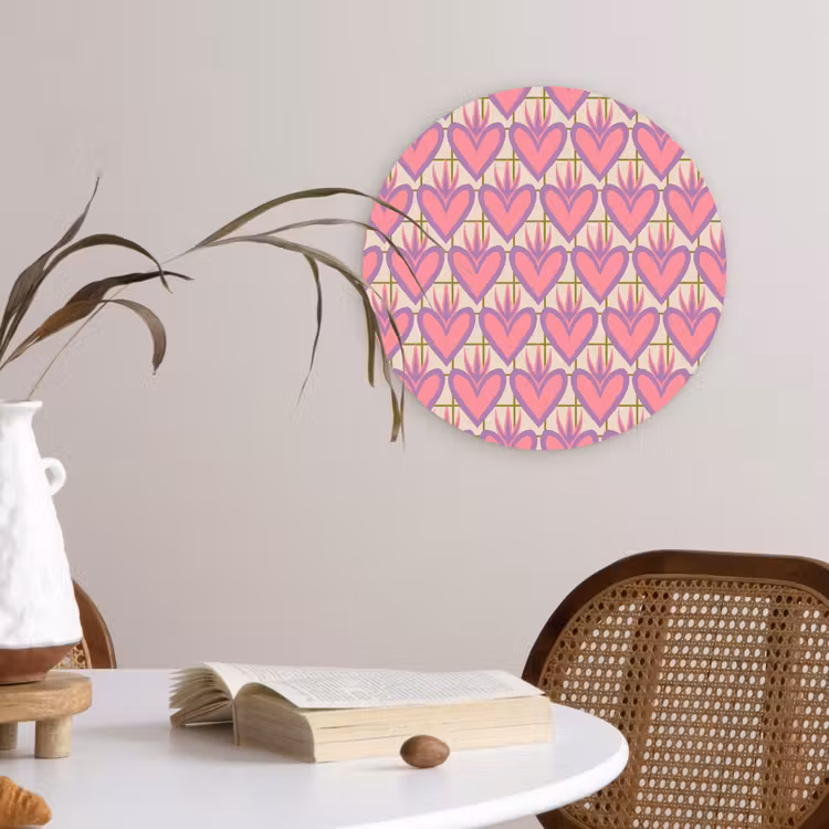 Wandcirkel - Glas - Patroon - Roze - Hartjes — 4