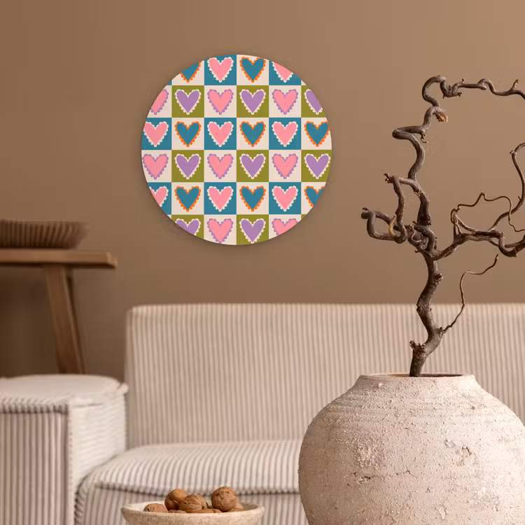 Wandcirkel - Glas - Retro - Kleuren - Patroon - Hartjes — 2