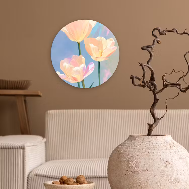 Wandcirkel - Glas - Tulpen - Roze accenten - Blauw — 2