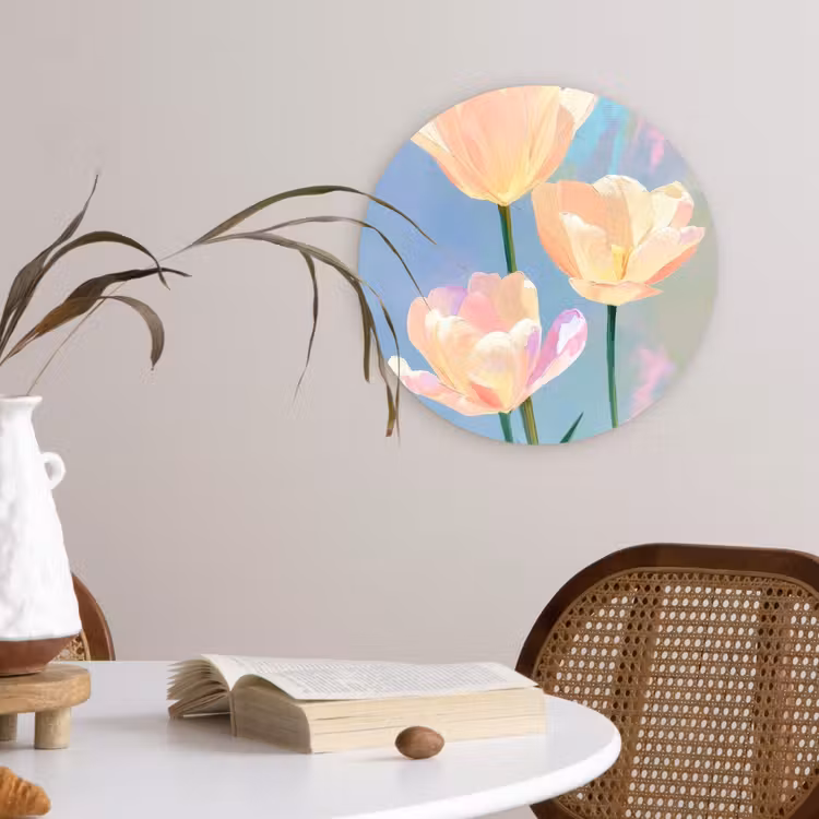 Wandcirkel - Glas - Tulpen - Roze accenten - Blauw — 4