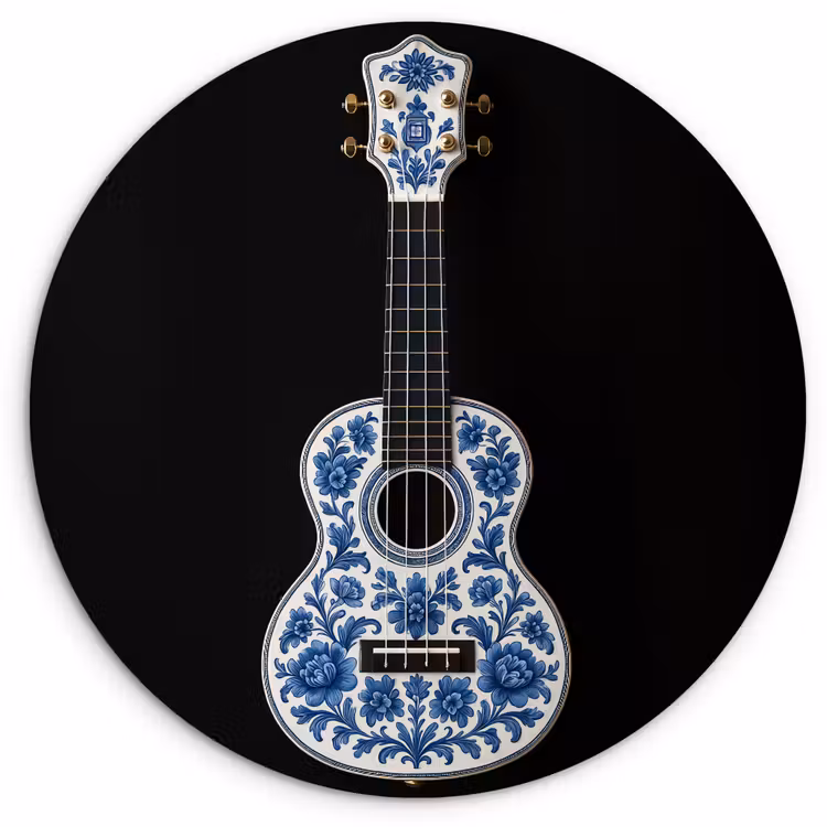 Wandcirkel - Glas - Ukelele - Delfts - Blauw - Muziek — 1