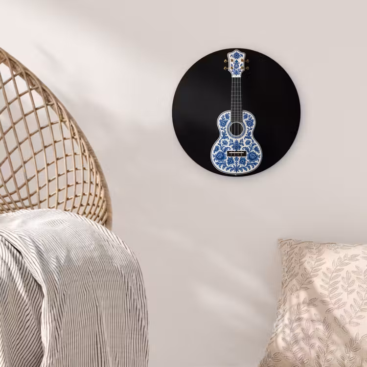 Wandcirkel - Glas - Ukelele - Delfts - Blauw - Muziek — 5