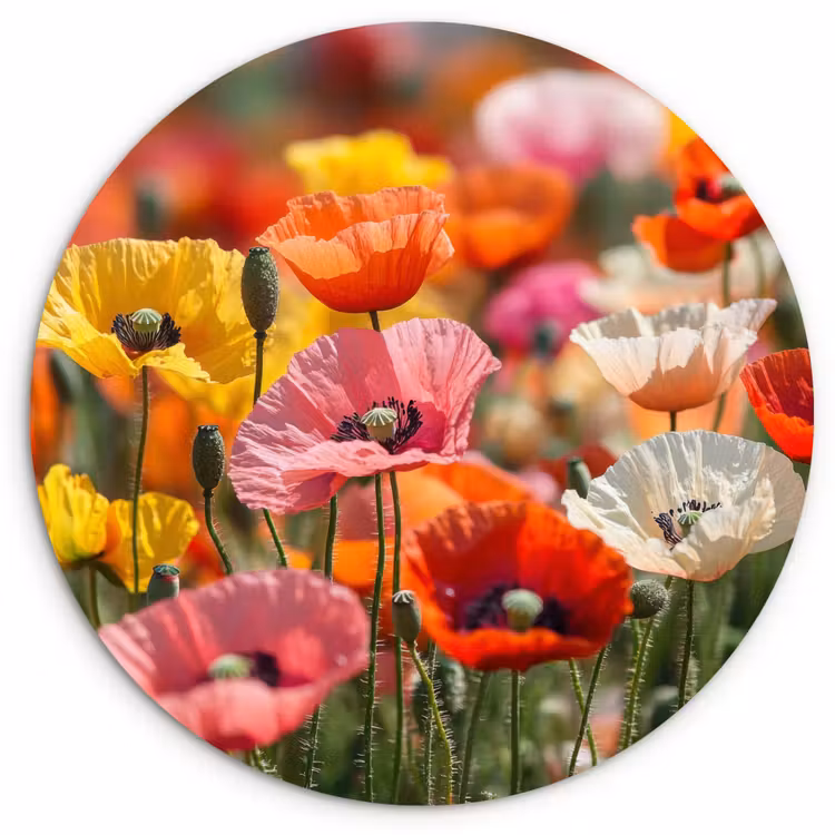 Wandcirkel - Glas - Bloemenveld - Klaprozen - Kleurrijk — 1