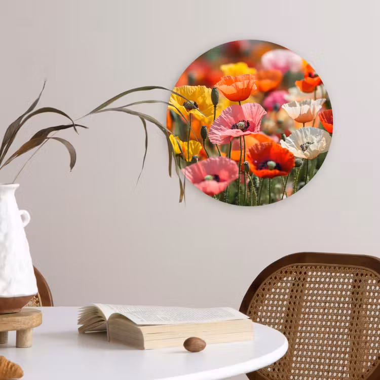 Wandcirkel - Glas - Bloemenveld - Klaprozen - Kleurrijk — 4