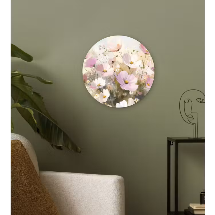 Wandcirkel - Glas - Bloemenveld - Lichte tinten - Geschilderd — 3