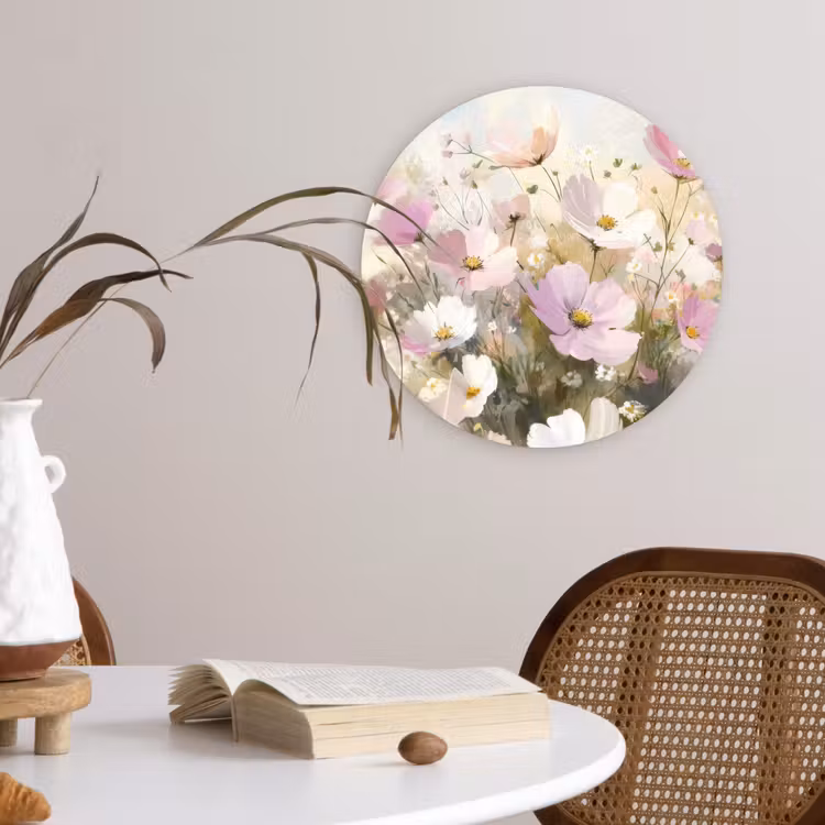 Wandcirkel - Glas - Bloemenveld - Lichte tinten - Geschilderd — 4