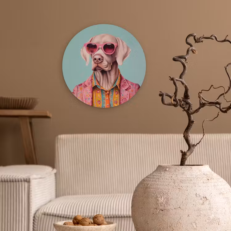 Wandcirkel - Glas - Hond - Overhemd - Bloemen - Bril — 2