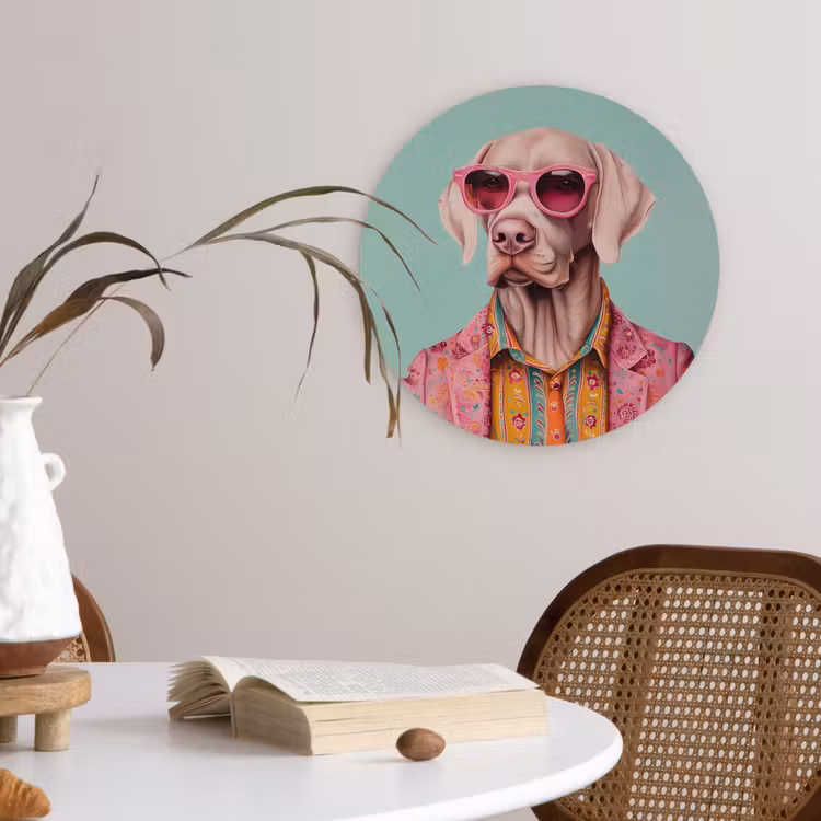 Wandcirkel - Glas - Hond - Overhemd - Bloemen - Bril — 4