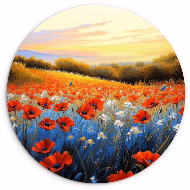 Wandcirkel - Glas - Klaproos - Bloemenveld - Kleurrijk — 1