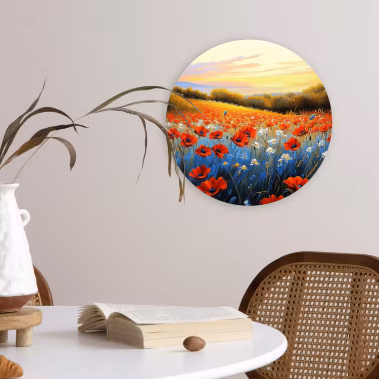Wandcirkel - Glas - Klaproos - Bloemenveld - Kleurrijk — 4
