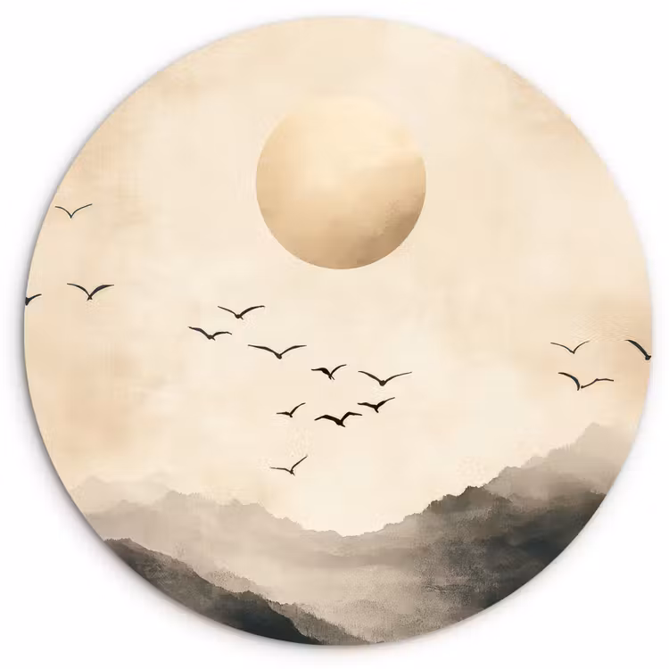 Wandcirkel - Glas - Landschap - Japandi - vogel — 1