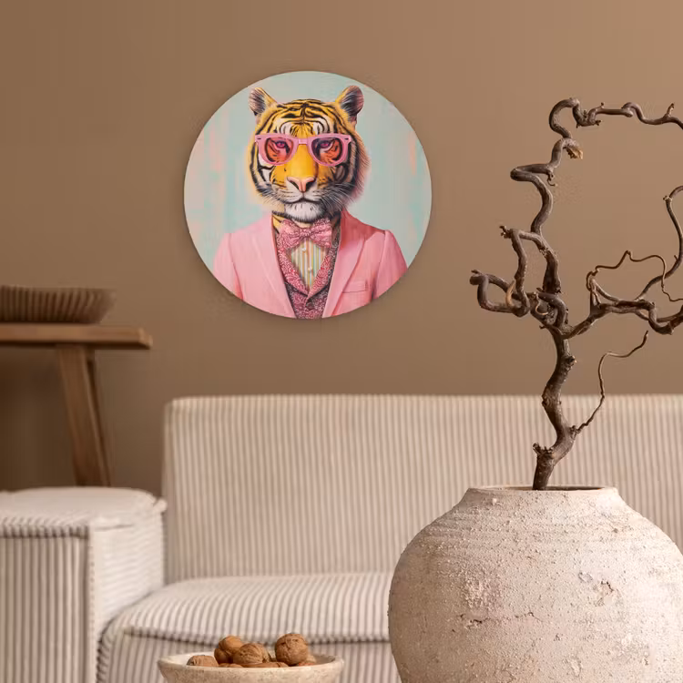 Wandcirkel - Glas - Tijger - Strik - Jasje - Roze — 2