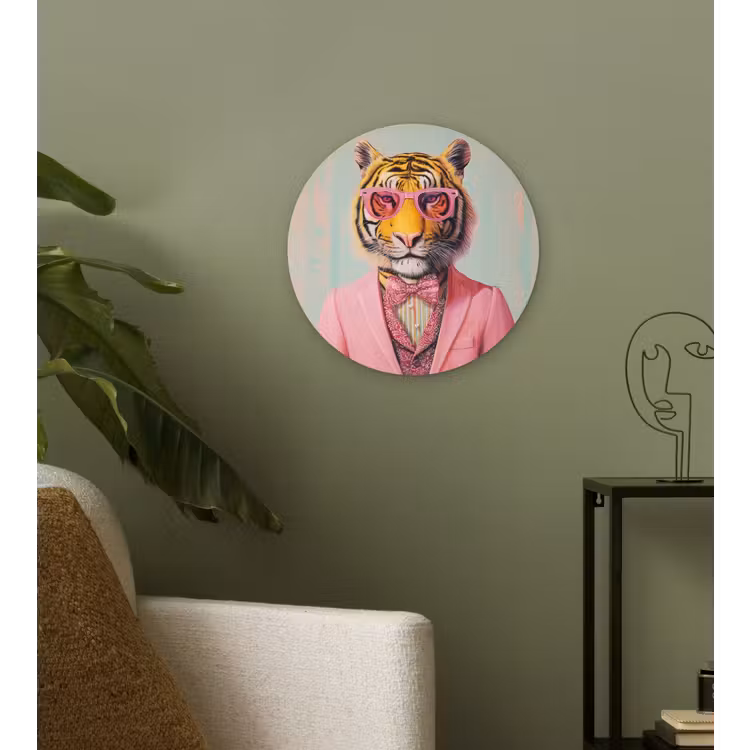 Wandcirkel - Glas - Tijger - Strik - Jasje - Roze — 3