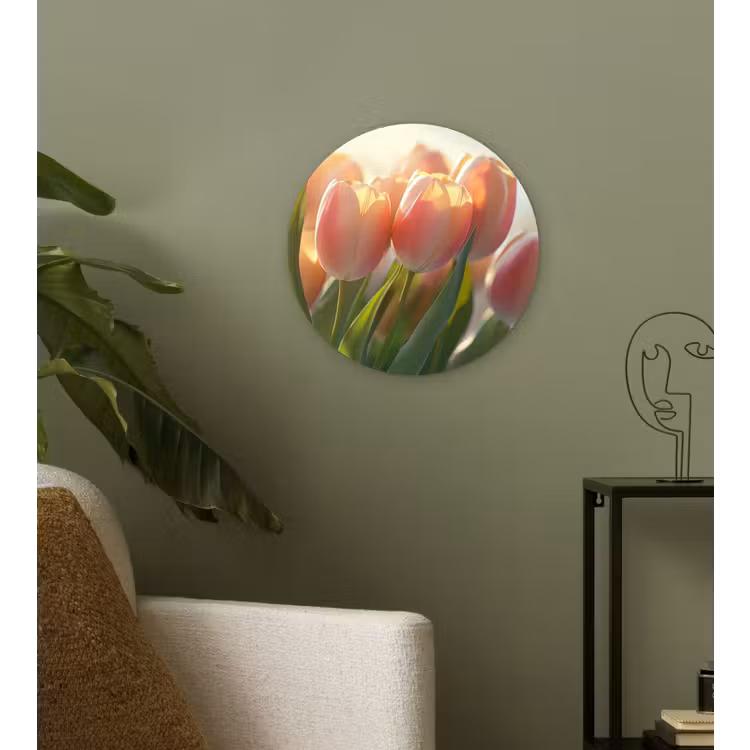 Wandcirkel - Glas - Tulpen - Roze - Zonnestralen — 3